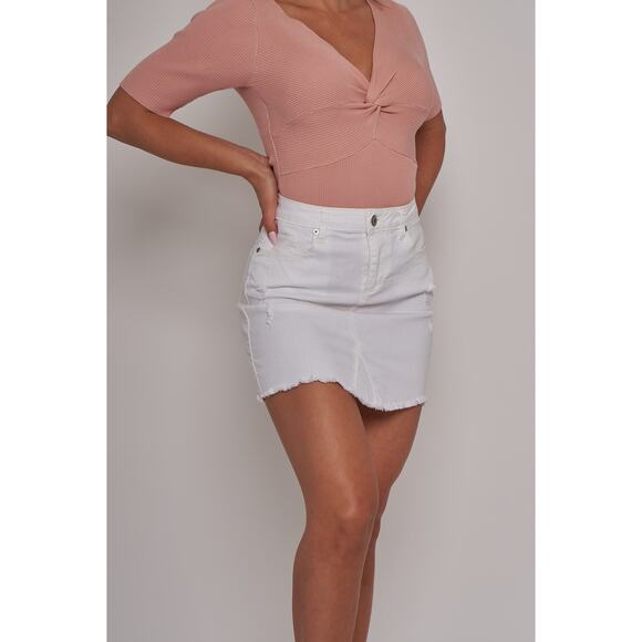 NWT - White Distressed Frayed Denim Mini Skirt - Small - Picture 2 of 6